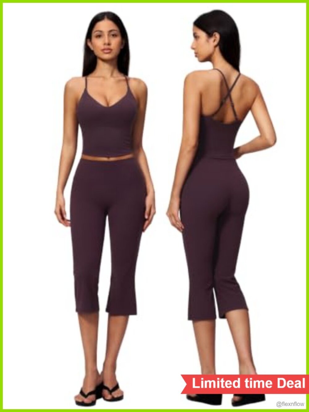 Women's 2-Piece Workout Set Crop Tank & Flare Capri Pants
